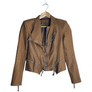 BlankNYC Tan Faux Leather Moto Jacket Women’s Size small